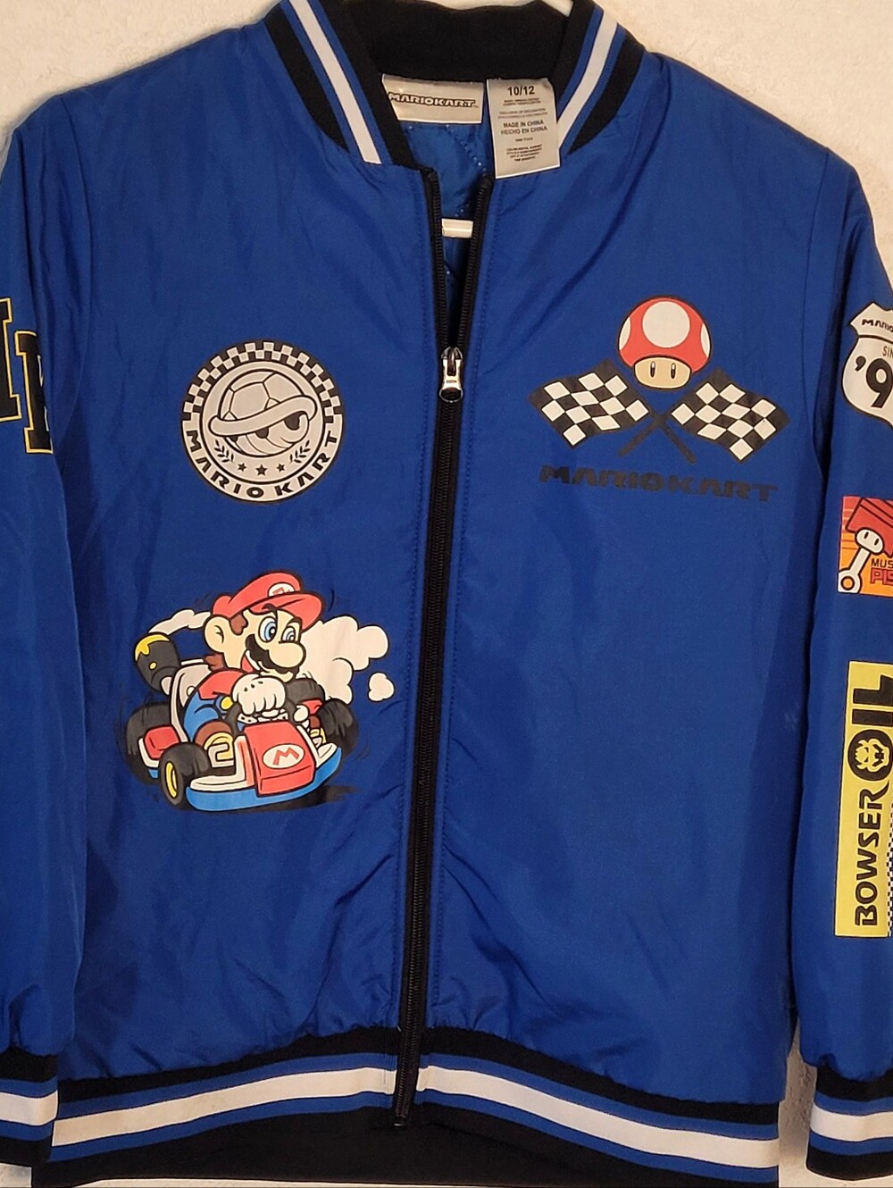 Mario Kart Blue Graphic Bomber Jacket Size 10/12 Kids